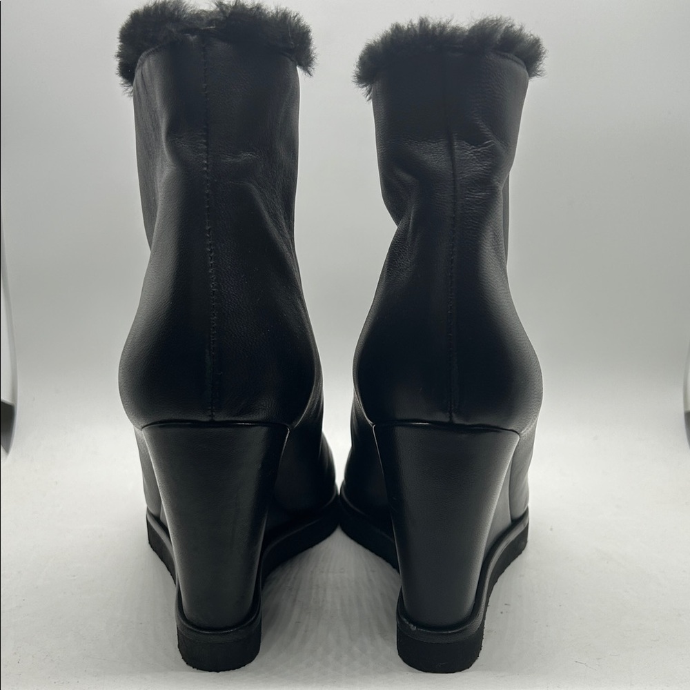 Tamara Mellon Sexy Black Leather Fur Wedge Ankle Boots Shoes **Size 39** 🌹🌹 - Picture 5 of 10